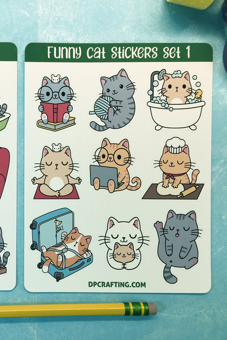 Funny Cat Kawaii Stickers, Sticker Sheet, Funny Cats, Planner Stickers ...