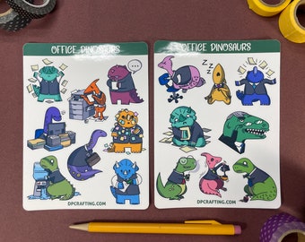 Cute Dinosaur Sticker Sheets, Office Worker, planner stickers, Laptop Sticker, Dinosaur Lover Gift, Cute Cartoon Stickers, Dino stickers