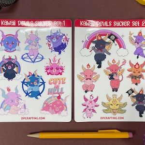 Kawaii Baphomet Sticker Sheets, Satan Sticker, Anti Religion, Occult Sticker, Satanic Sticker, Agnostic Sticker, Pink Stickers, goat sticker