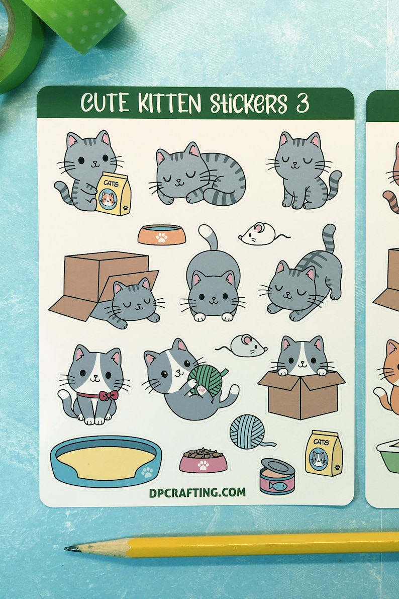 Cute Kawaii Cat Stickers, Sticker Sheet, Planner Stickers, Cute Kitty ...