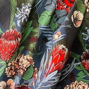 Half meter French terry fabric Colourful Red protea