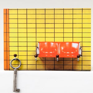 Key rack "Cologne subway, yellow" photo on MDF, wall-mounted key holder, modern hallway wall decoration, handmade