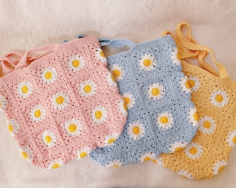 Handgemachte häkeln Daisy Grandma Square Tasche | Pastell Blumen Geldbörse