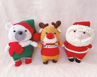 Handgemachte häkeln Weihnachten Plüsch, Santa, Rudolph, Eisbär