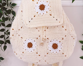 Handgemachter häkeln Daisy Oma Quadrat Rucksack, Kordelzug
