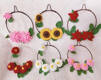 Handgemachter gehäkelter Blumenkranz | Blumen Wand Dekor