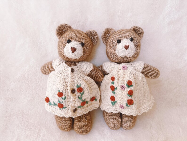 Handmade Knit Bear With Embroidery Clothes Amigurumi Family Teddy Bear