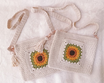 Handgemachte häkeln Umhängetasche Sonnenblume, Oma Quadrat Geldbörse