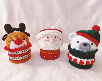 Handgemachte häkeln Weihnachtsglas, Weihnachtsmann, Rudolph, Eisbär Plüschbehälter