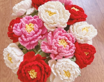 Handmade häkeln Pfingstrose Blumenstrauß | Garn Blumendekor