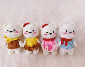 Handgemachtes gehäkeltes Teddybär-Paar Schlüsselbund, Plüschtier Amigurumi