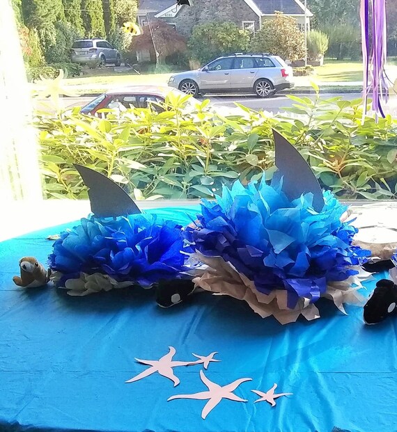 Shark Poms Ocean Poms Underwater Party Decor Shark Centerpiece