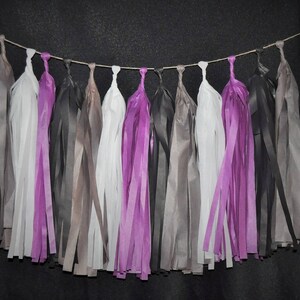 Plum, Black, Slate Grey, and White Tassel Garland Wedding Decorations Celestial Wedding image 2