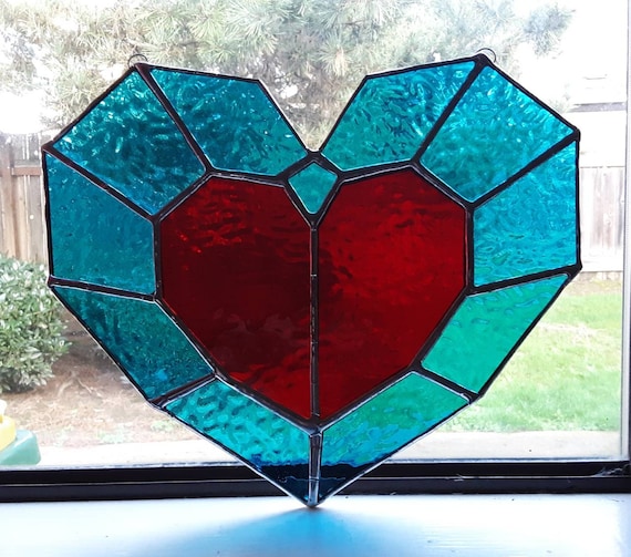 Stained Glass 8 Bit Heart Stained Glass Heart Container Zelda Stained Glass Heart