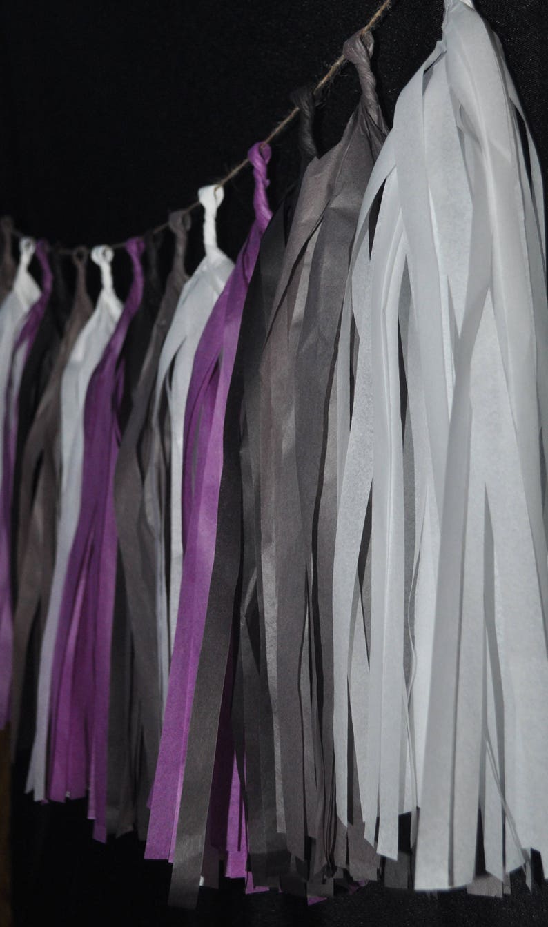 Plum, Black, Slate Grey, and White Tassel Garland Wedding Decorations Celestial Wedding image 1