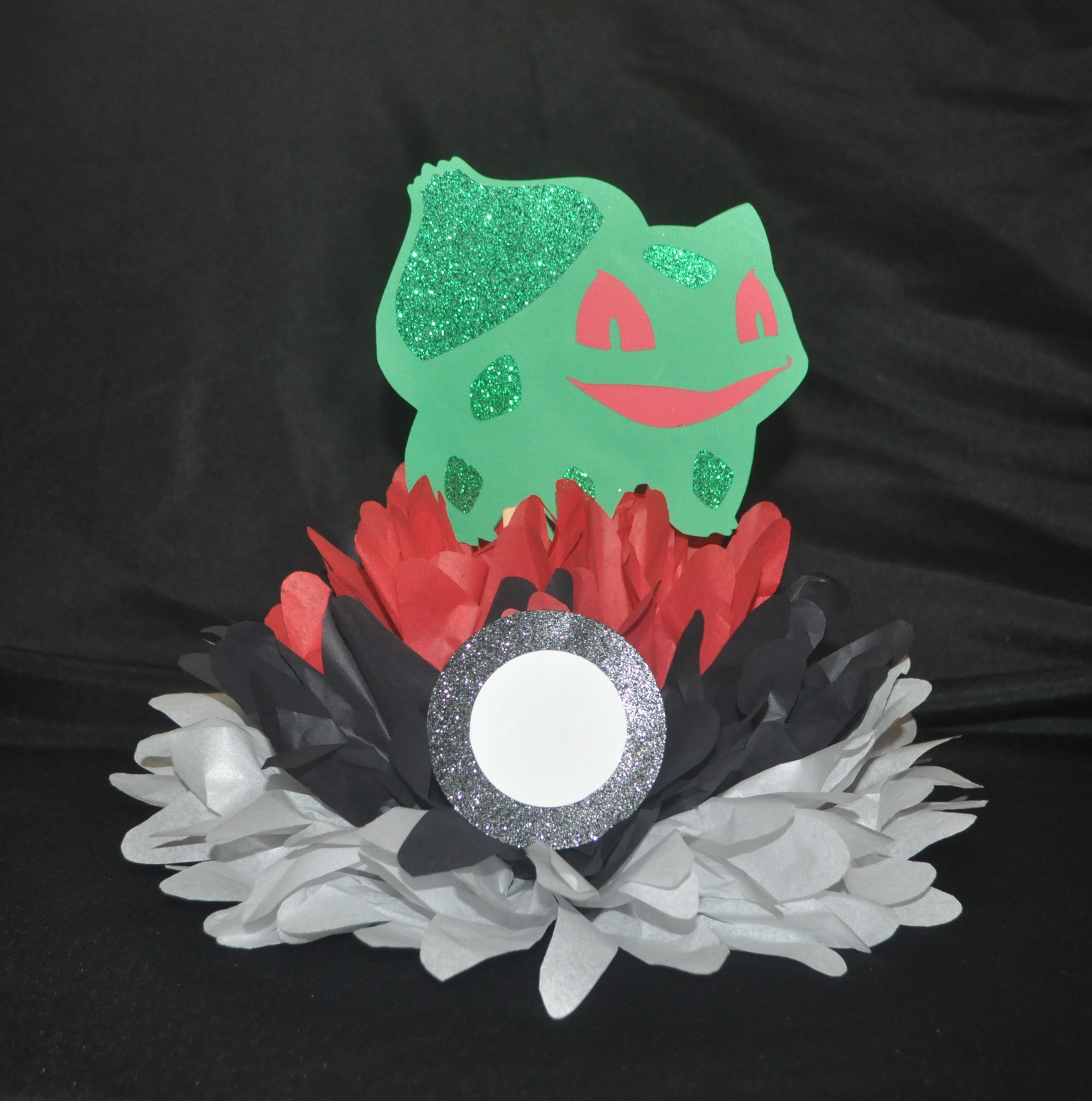 PokemonInspired Pom Centerpieces Pokemon Party Pokeball Pom Flowers Pikachu Mewtwo Bulbasaur and Jigglypuff Poms