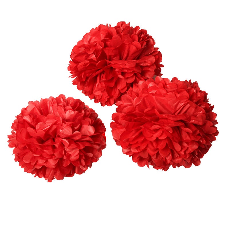 Red Poms Tissue Paper Pom Poms Red Tissue Flowers Etsy
