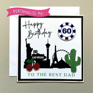 d'anniversaire personnalisée Las Vegas | Les toits de Las Vegas | Voyage surprise | carte personnalisée 3D | Révélation de la destination | Poker | Ville du péché | Nom et âge