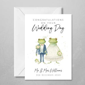 de mariage personnalisée grenouille | Animaux mariés | Mignon et unique | Avec les noms du couple et la date du mariage | Félicitations pour le mariage