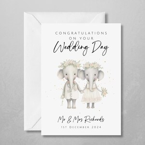 carte de mariage personnalisée éléphant | Animaux mariés | Mignon Unique | Avec les noms du couple et la date du mariage | Pour un mariage safari en Afrique