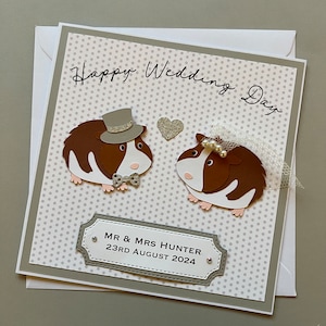 carte de mariage personnalisée pour cobaye | Thème gris et argent | Mariage d'animaux | Mariage en plein air | Joli couple cavy | Avec les noms et la date