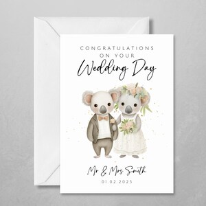 de mariage personnalisée Koala | Animaux mariés | Mignon et unique | Avec les noms du couple et la date du mariage | Jour du mariage australien