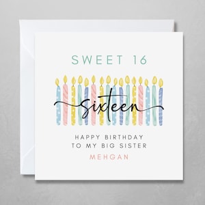 d'anniversaire personnalisée pour fille | Seize ans | Seizième carte pour fille, soeur, nièce, petite-fille, filleule