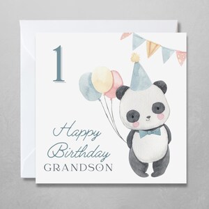 Personalised Cute Panda Birthday Card | Child's card personalised with name and age | Watercolour Illustration | Blue for Boy's Birthday