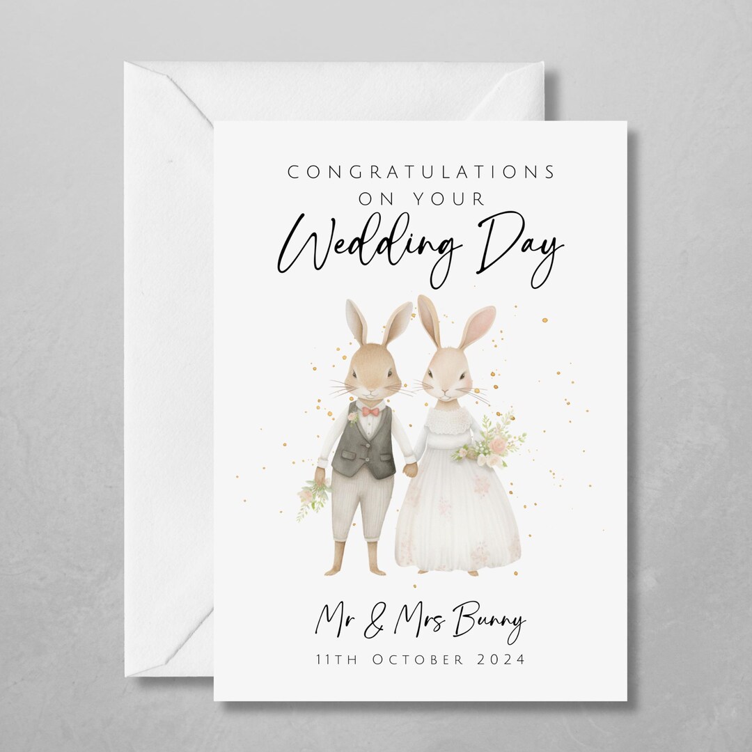 Married Rabbit Personalised Rabbit Wedding Card | Animal Bride and Groom | Cute and ...