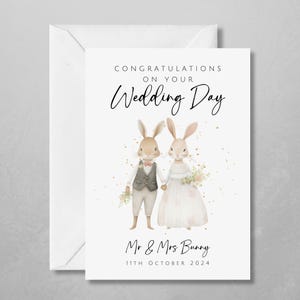 de mariage personnalisée Lapin | Animaux mariés | Lapins mignons et uniques | Avec les noms du couple et la date du mariage | Félicitations