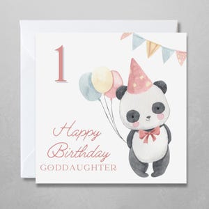 d'anniversaire personnalisée panda mignon | Carte d'enfant personnalisée avec son nom et son âge | Illustration aquarelle | Rose pour l'anniversaire d'une fille