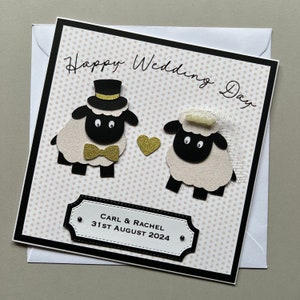 Carte de mariage personnalisée en forme de mouton | Détails noir et or | de mariage sur le thème des agneaux | Paysan ou mariage en plein air | Carte de mariage animal 3D