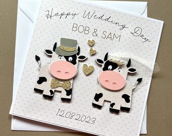 Personalised Cow themed 3D Wedding Card | Black and White Cows | Farmer Wedding | Outdoor Wedding | Cute 3D Animals