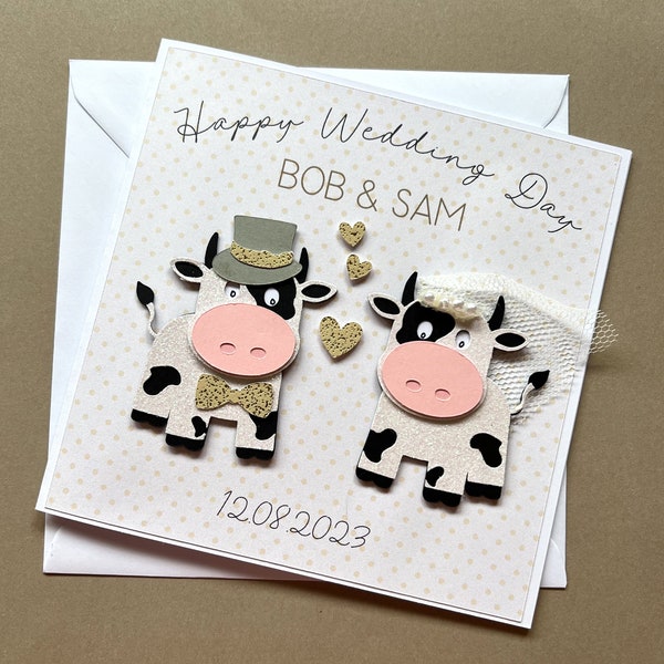 Personalised Cow themed 3D Wedding Card | Black and White Cows | Farmer Wedding | Outdoor Wedding | Cute 3D Animals