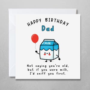 Personalised Funny Birthday Card | Kawaii style illustration | Milk carton rude birthday card | Getting older card | Humour for Mum or Dad