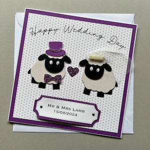 de mariage personnalisée en forme de mouton | Thème de couleur pourpre | de mariage sur le thème des agneaux | Mariage paysan | Mariage en plein air | Carte de mariage animal 3D
