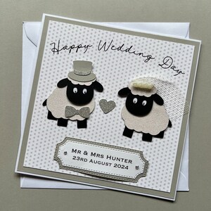Carte de mariage personnalisée en forme de mouton | Gris et argent | de mariage sur le thème des agneaux | Mariage paysan | Mariage en plein air | Carte de mariage animal 3D