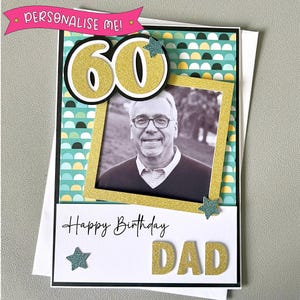 Carte d'anniversaire photo personnalisée | Fait main avec des éléments 3D | Tout âge et tout nom | Noir, vert et or | Pour papa, grand-père, fils