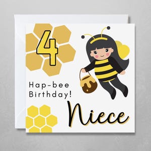 d'anniversaire personnalisée | Adorable fille abeille avec nom et âge de l'enfant | Pour petite-fille, soeur, nièce, fille | Joyeux anniversaire