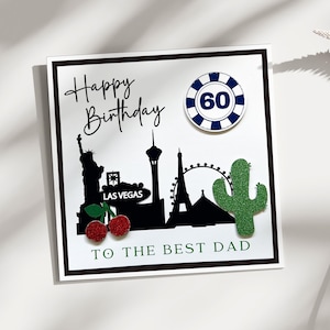 Personalised Las Vegas Birthday Card | Vegas skyline | Surprise trip | 3D custom card | Destination Reveal | Poker | Sin City | Name and age