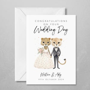 carte de mariage personnalisée guépard | Animaux mariés | Mignon Unique | Avec les noms du couple et la date du mariage | Pour un mariage safari en Afrique