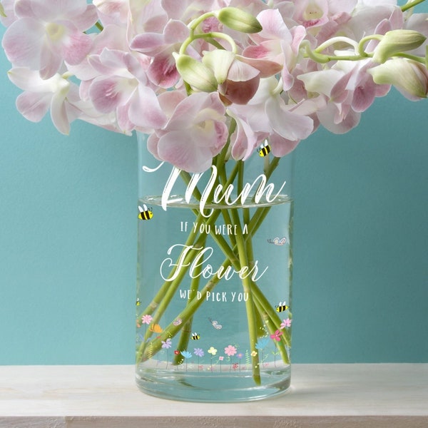 Personalised Wildflower Bees and Butterflies Cylinder Glass Flower Vase