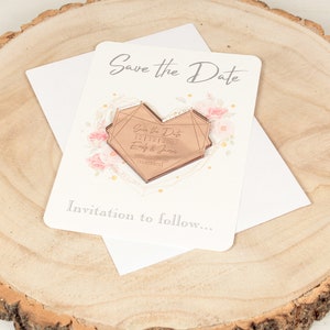 Personalised Geometric Heart Wedding Save The Date Magnets & Cards | Choice of finishes