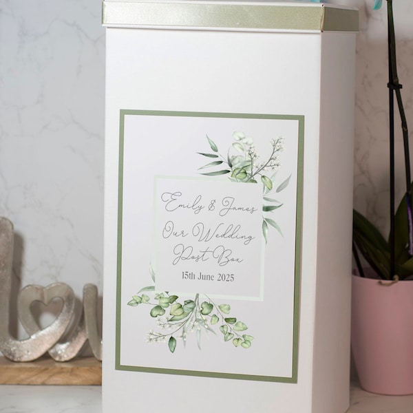 Personalised Watercolour Eucalyptus Wedding Card Post Box