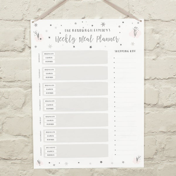 Personalised Stars A3 Wipe Clean Acrylic Weekly Family Meal Planner with Pen