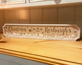 Personalised Winter Village Wood & Acrylic Christmas Street Sign Decoration