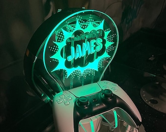 Personalised LED Light Comic Bubble Controller and Headset Gaming Station with Colour Changing base