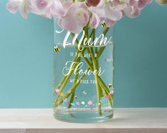 Personalised Wildflower Bees and Butterflies Cylinder Glass Flower Vase