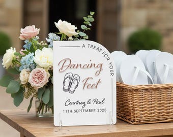 Dancing Feet Flip Flop Modern Arch Wedding Birthday Party 3D Acrylic Sign