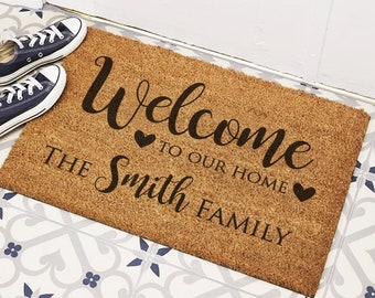 Personalised 'Welcome to our Home' Indoor Door Mat | 60x40cm | New Home Gift